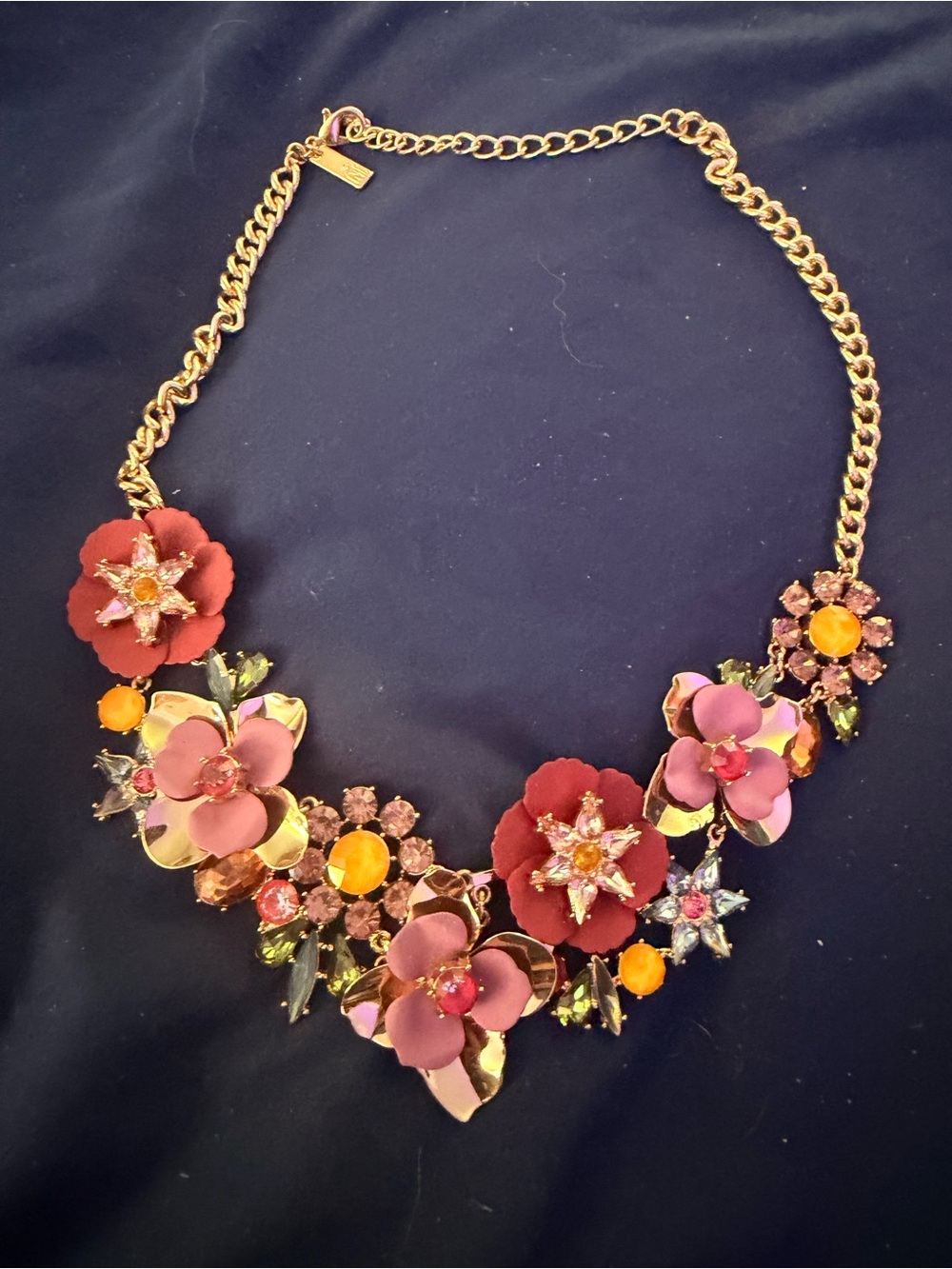 Floral Statement Necklace in Pink, Red & Gold
